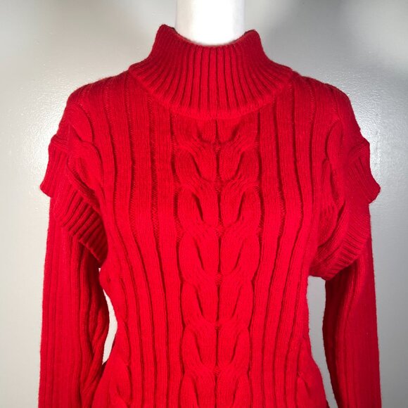 Time & Tru Red High Mock Neck Cable Knit Front Long Sleeve Pullover Sweater M - Picture 3 of 13